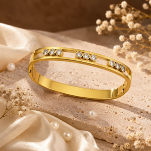 Kadas Gold-Tone Crystal-Studded Floral Design Slim Kada for Women