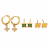 Earrings Pave Drop Hoop, Emerald Cluster Square & Gold Clover Charm Stud Earrings Set of 3 Pairs
