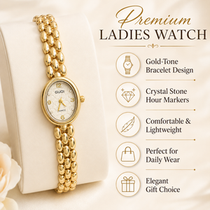 Watches Gold-Tone Oval Dial Double Chain Bracelet Watch for Women