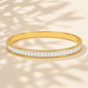 Gold Wavy White Stone Oval Kada for Women | Twisted Diamond Cut Stainless Steel Ladies Bangle | Festive Party Wear Jewellery