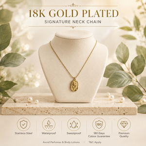 Chain 18K Gold-Plated Slim Chain with Floral Relief Oval Medallion - House of Viya