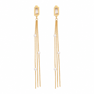 Earrings Gold-Tone Diagonal Bar Linear Stone Earrings - House of Viya