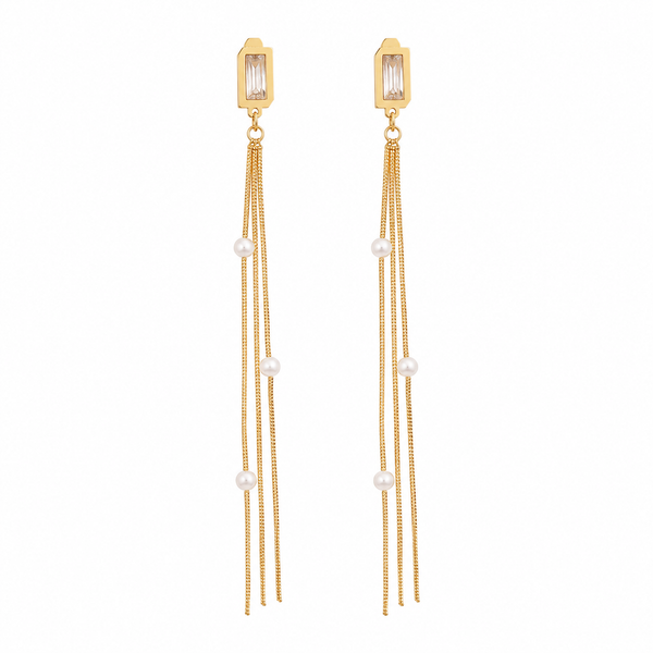 Earrings Gold-Tone Diagonal Bar Linear Stone Earrings - House of Viya