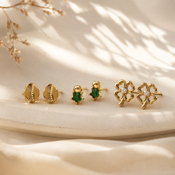 Earrings Gold-Tone Floral, Leaf & Clover Stud Earrings Set of 3 Pairs