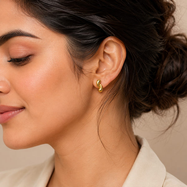 Earrings Gold Cluster Floral, Emerald Marquise & Twisted Knot Stud Earrings Set of 3 Pairs