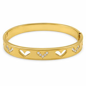 Gold Plain Oval Cuff Star Diamond Motif Kada for Women | Cross Pattern Stone Stainless Steel Ladies Bangle | Minimal Festive Jewellery