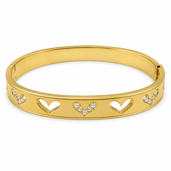 Gold Plain Oval Cuff Star Diamond Motif Kada for Women | Cross Pattern Stone Stainless Steel Ladies Bangle | Minimal Festive Jewellery - House of Viya