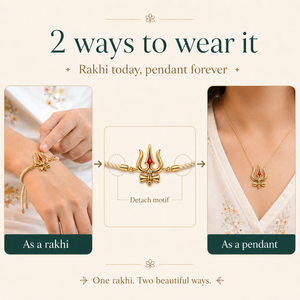 18K Gold Plated Rakhi Stone-Studded Trishul Motif Religious Traditional Rakhi - House of Viya