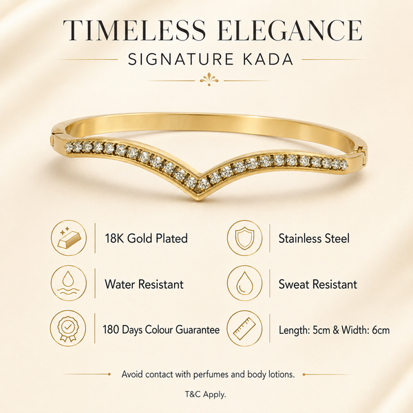 Kadas Gold-Tone Crystal-Studded Chevron Design Slim Kada for Women - House of Viya
