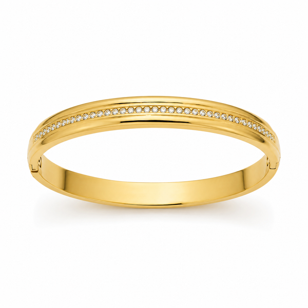Kadas Gold-Tone Crystal-Studded Polished Finish Broad Kada for Women - House of Viya