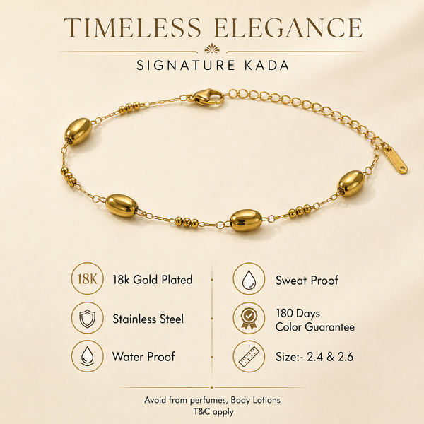 Gold Plated Oval Rice Bead Dual Strand Delicate Chain Bracelet with Lobster Clasp