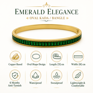 Gold Wavy Green Stone Oval Kada for Women | Twisted Diamond Cut Stainless Steel Ladies Bangle | Festive Party Wear Jewellery
