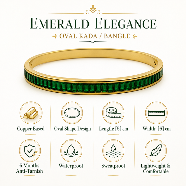Gold Wavy Green Stone Oval Kada for Women | Twisted Diamond Cut Stainless Steel Ladies Bangle | Festive Party Wear Jewellery