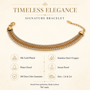 Gold Plated Wide Triple Strand Curb Chain Bracelet with Centre White Stone Tennis Row - House of Viya