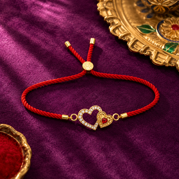 Rakhi Stone-Studded Heart Motif Charm Design Rakhi