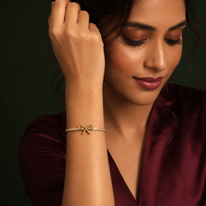 Kadas Gold-Tone Rhinestone-Studded Bow Motif Designer Kada for Women