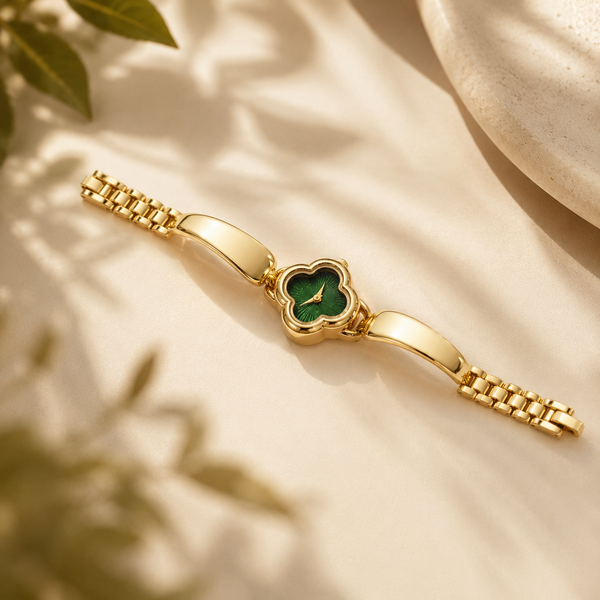 Watches Gold-Tone Clover Shape Green Dial Chain Bracelet Watch for Women - House of Viya
