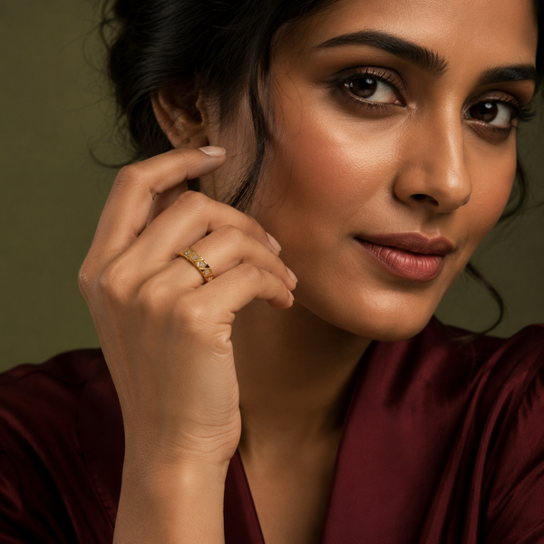 Anti tranish Gold plated Square with CZ stone Rings for adults - 1PC