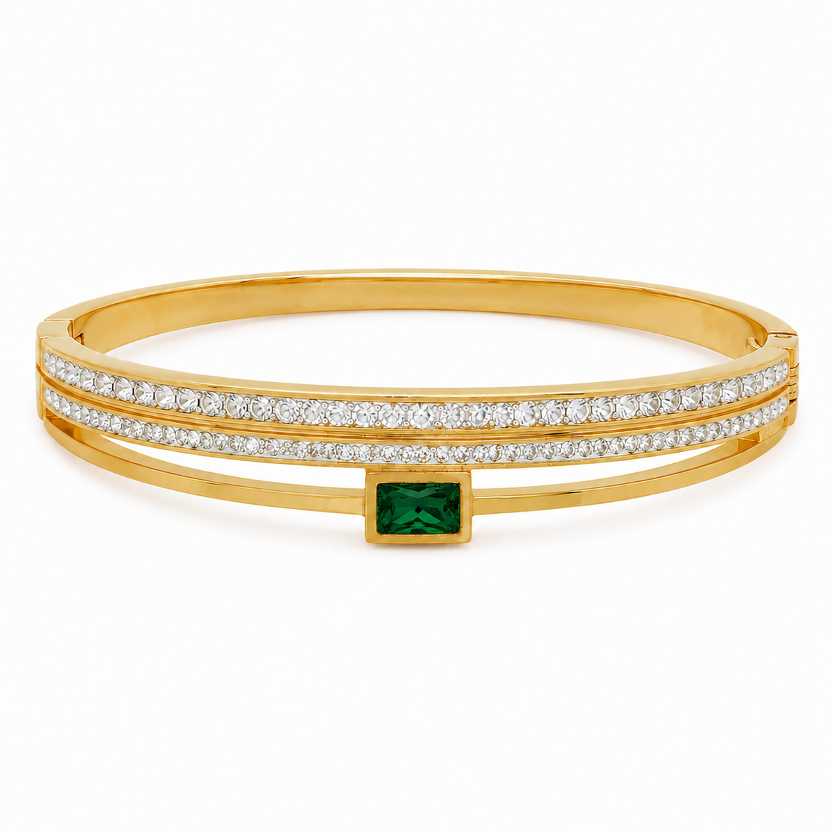 Kadas Gold-Tone White Stone-Studded Kada with Emerald Accent for Women