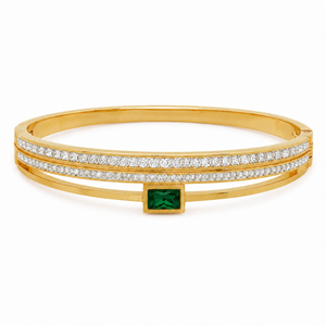 Kadas Gold-Tone White Stone-Studded Kada with Emerald Accent for Women