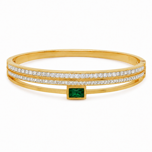 Kadas Gold-Tone White Stone-Studded Kada with Emerald Accent for Women - House of Viya