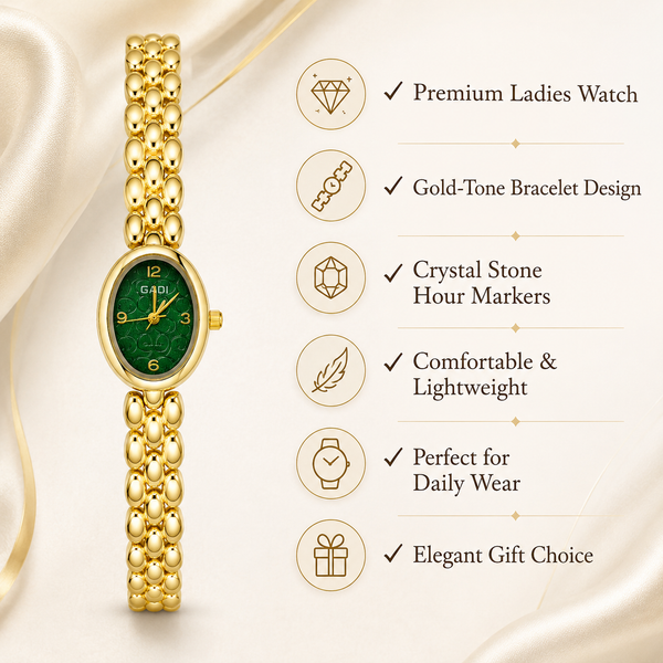 Watches Gold-Tone Oval Green Dial Chain Bracelet Watch for Women - House of Viya