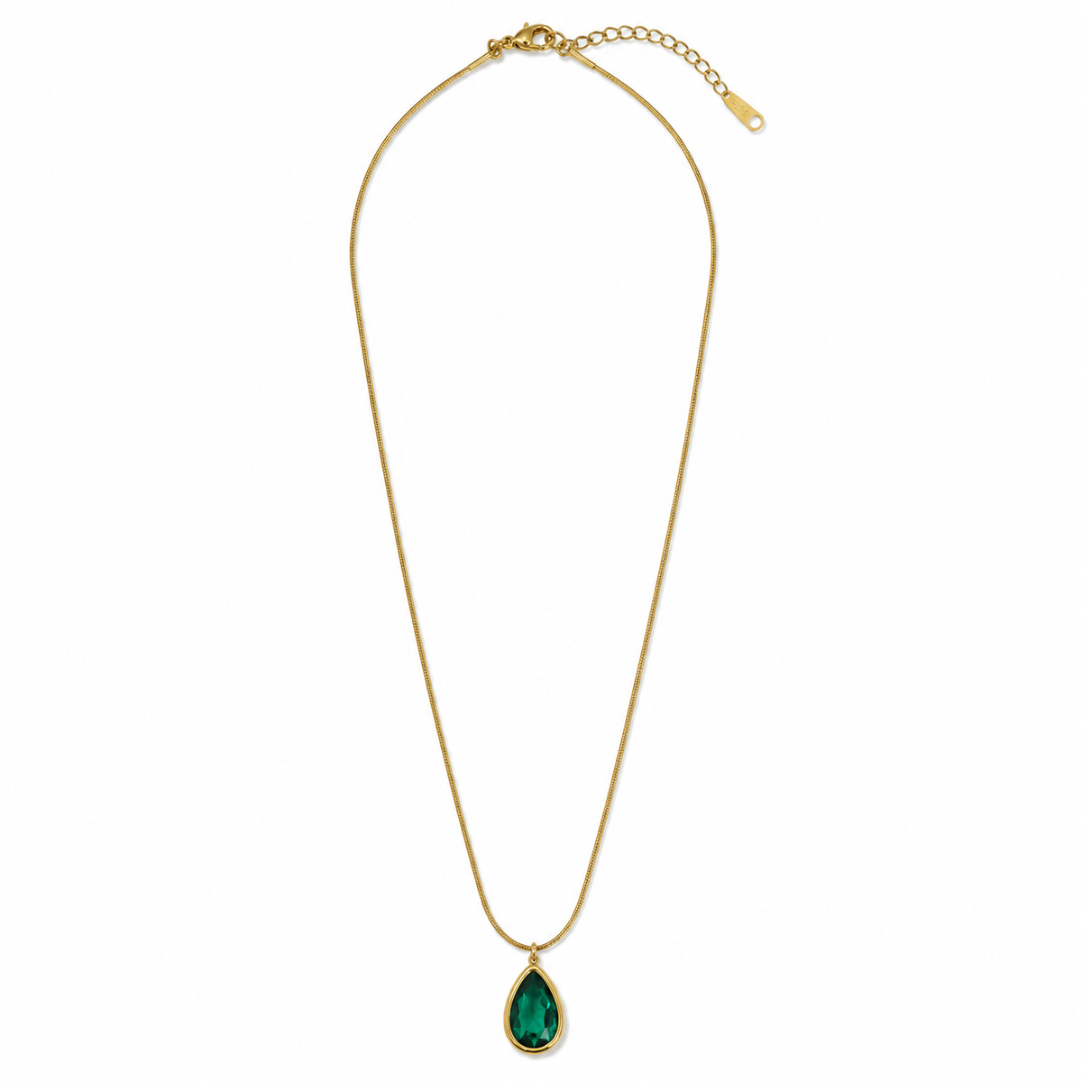 Chain 18K Gold-Plated Fine Chain with Teardrop Green Stone Pendant