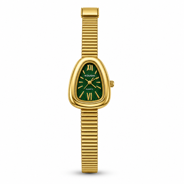 Watches Gold-Tone Square Green Dial Crystal Studded Bezel Bracelet Watch for Women