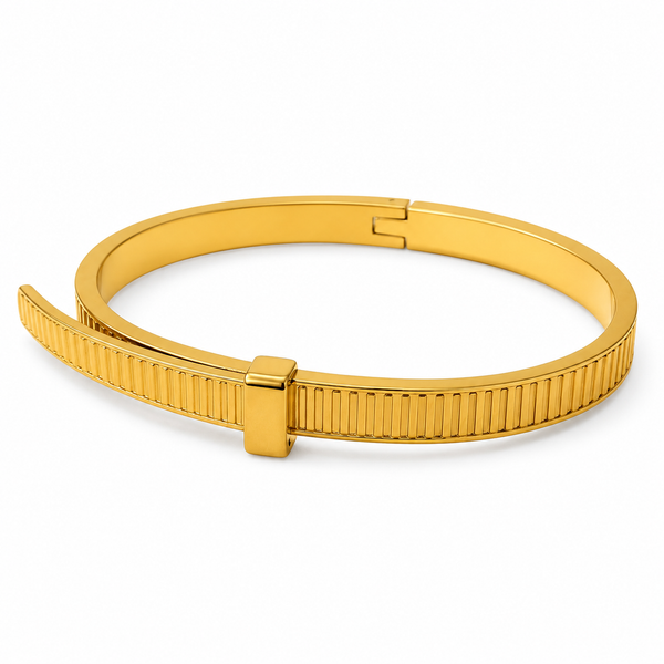 Gold Slim Bar Set Diamond Oval Kada for Women | Horizontal Bar Stone Quick Stainless Steel Ladies Bangle | Contemporary Festive Jewellery - House of Viya