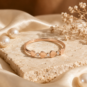 Anti tranish Gold plated 4 consecutive heart Rings for adults - 1PC