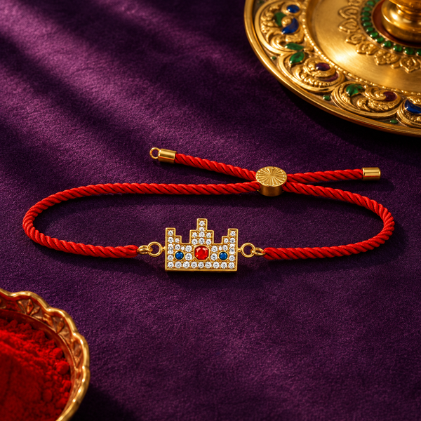 Rakhi Stone-Studded Pixel Crown Motif Charm Rakhi