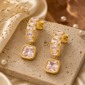 Earrings Gold-Tone Lattice Pattern Crystal Earrings - House of Viya