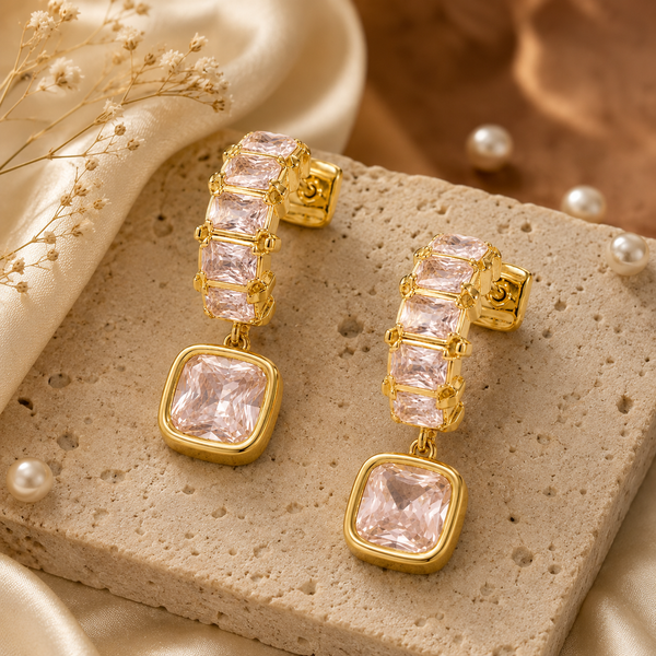 Earrings Gold-Tone Lattice Pattern Crystal Earrings - House of Viya