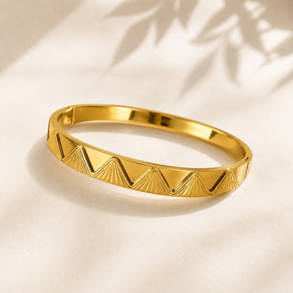Gold Princess Cut Diamond Panel Oval Kada for Women | Square Stone Cluster Stainless Steel Ladies Bangle | Bold Festive Jewellery - House of Viya