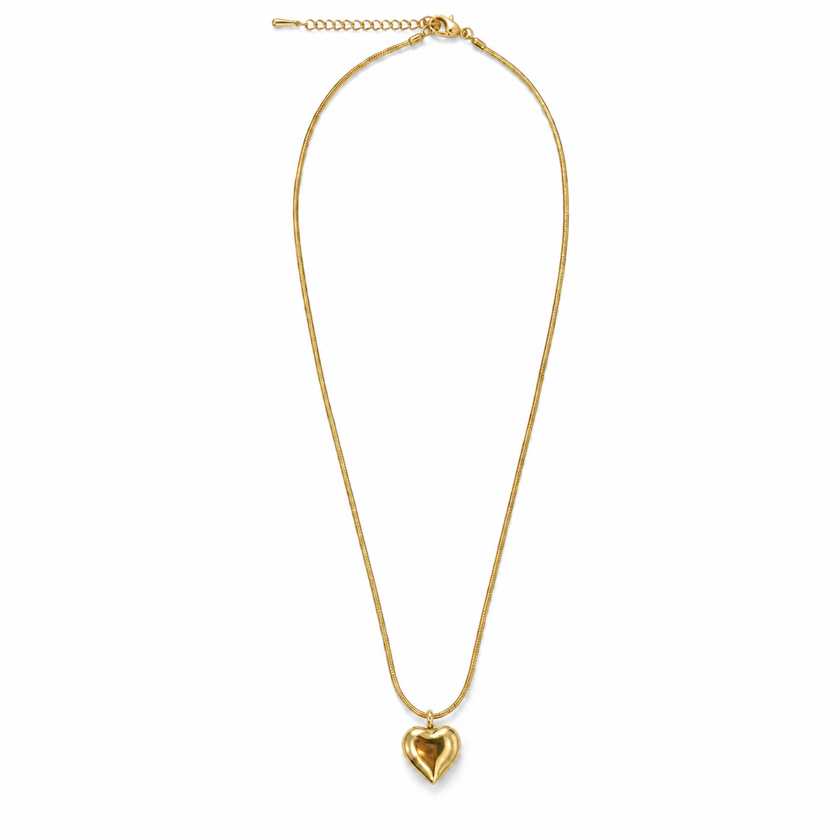 Chain 18K Gold-Plated Slim Chain with Polished Puffy Heart Pendant