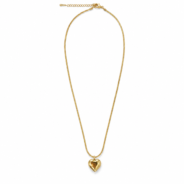 Chain 18K Gold-Plated Slim Chain with Polished Puffy Heart Pendant - House of Viya