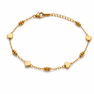 Gold Plated Multi-Colour Heart Charm Dual Strand Delicate Chain Bracelet with Lobster Clasp
