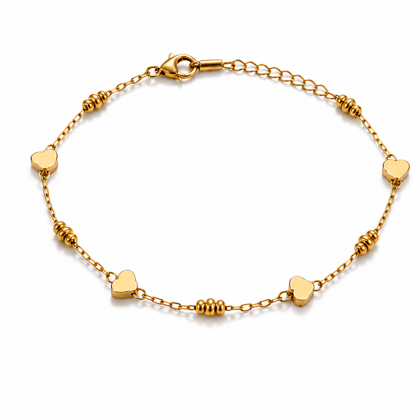 Gold Plated Multi-Colour Heart Charm Dual Strand Delicate Chain Bracelet with Lobster Clasp
