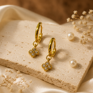 Earrings Gold-Tone Diamond Cluster Hoop Drop Earrings