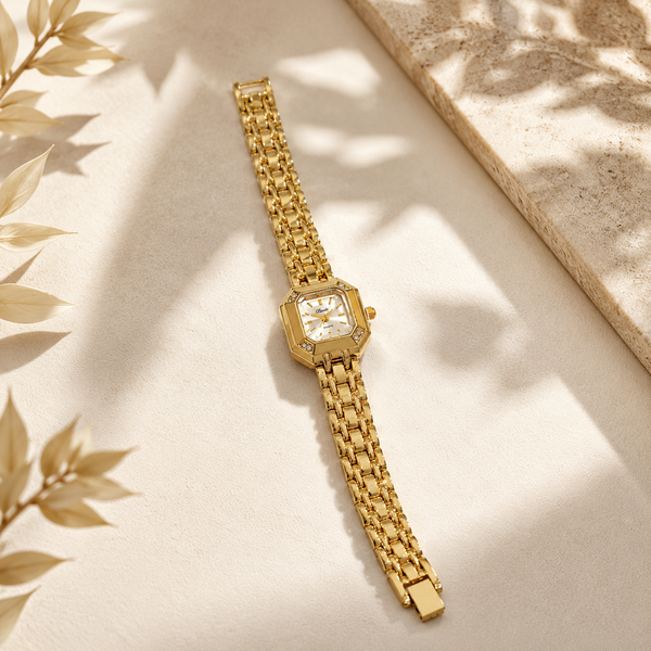 Watches Gold-Tone Square Dial Crystal Accent Panther Bracelet Watch for Women - House of Viya