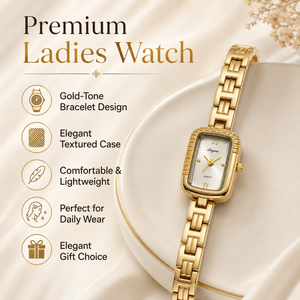 Watches Gold-Tone Rectangular Dial Crystal Studded Bracelet Watch for Women