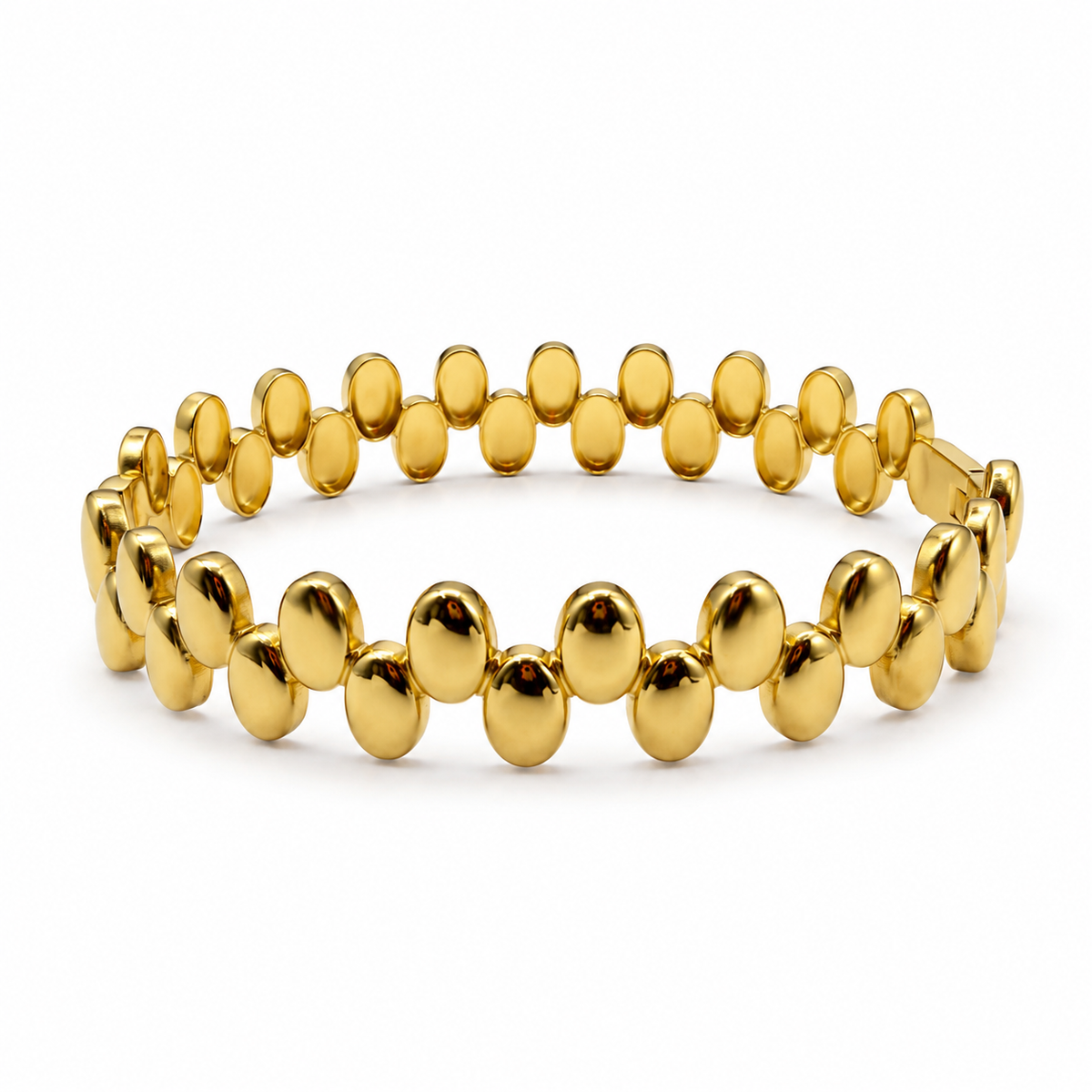 Gold Chunky Oval Egg Bead All Around Kada for Women | Large Ball Motif Stainless Steel Ladies Bangle | Bold Festive Wrist Jewellery