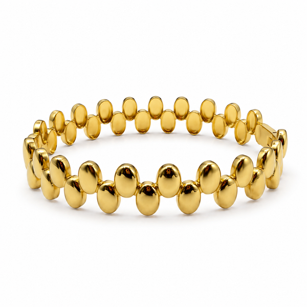 Gold Chunky Oval Egg Bead All Around Kada for Women | Large Ball Motif Stainless Steel Ladies Bangle | Bold Festive Wrist Jewellery - House of Viya