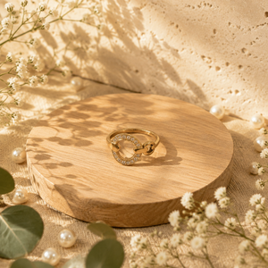 Anti tranish Gold plated circle Orbit charm with CZ stone Rings for adults - 1PC