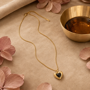 Chain 18K Gold-Plated Fine Chain with Double-Layer Black Heart Pendant - House of Viya