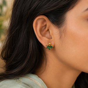 Earrings Gold Floral Cluster, Pave Crescent Moon & Mini Crescent Stud Earrings Set of 3 Pairs