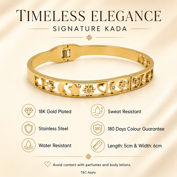 Kadas Gold-Tone Engraved Geometric Pattern Broad Kada for Women - House of Viya