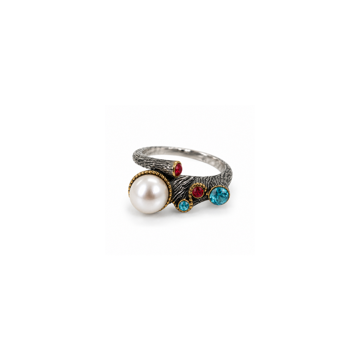 Rings Dual-Tone Polished White Stone Double-Band Ring