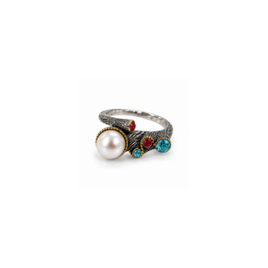 Rings Dual-Tone Polished White Stone Double-Band Ring