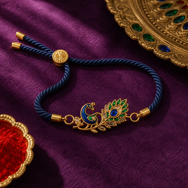 Rakhi Stone-Studded Peacock Royal Motif Floral Rakhi